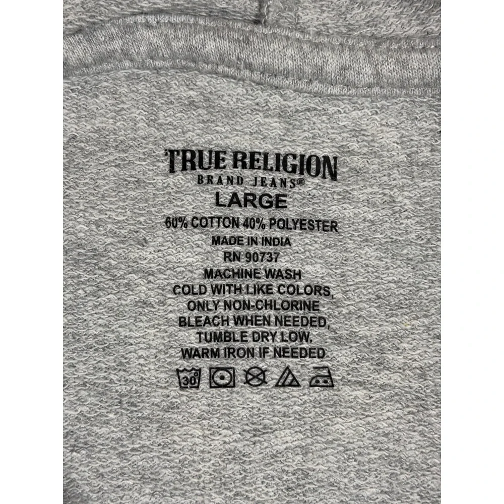 True Religion Hoodie Mens Large Gray Logo Print Pullover